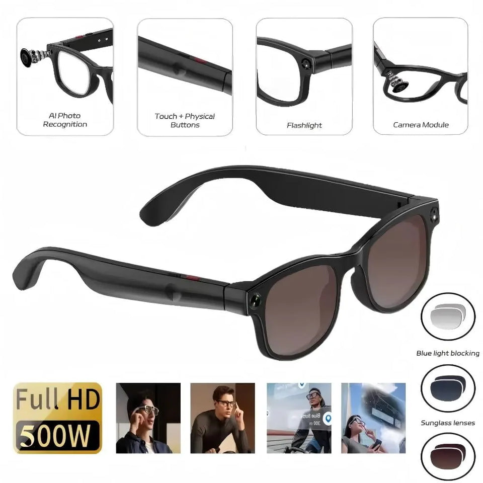 AI Smart Glasses Voice Control Bluetooth HD1080P Shooting