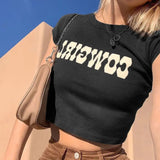 O-Neck Crop Tops Women Summer Fashion COWGIRL Print Casual