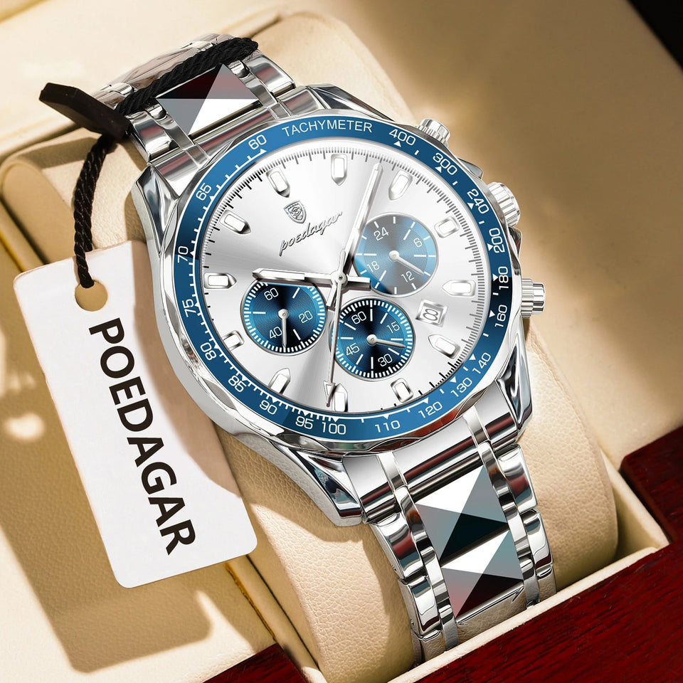 POEDAGAR Fashion Brand Men Watch Waterproof Stainless Steel